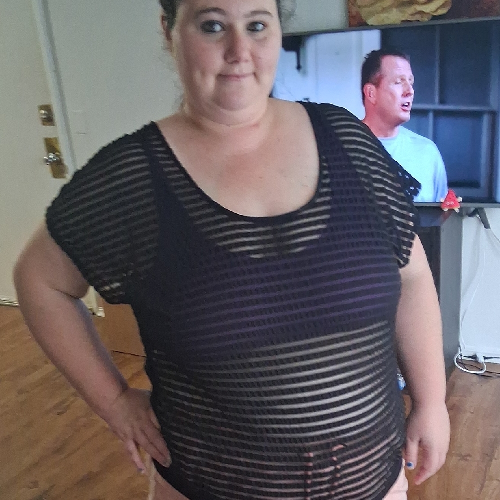 Source Unknown Black Striped Mesh Top